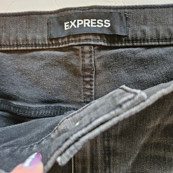 Express Black Girlfriend High Rise Jeans Distressed Plus 18 Casual Neutral Goth - Picture 10 of 14